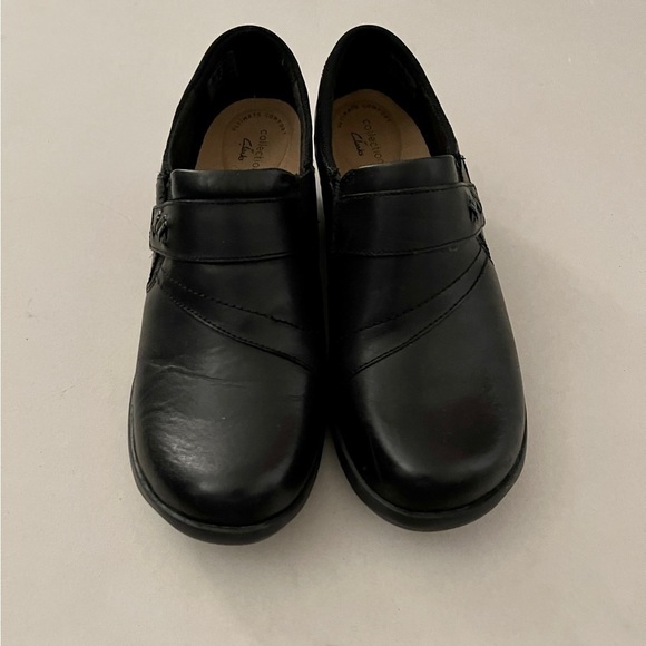 Clarks Comfort Angie Pearl Slip On Black Leather Clogs Loafers - Picture 2 of 10